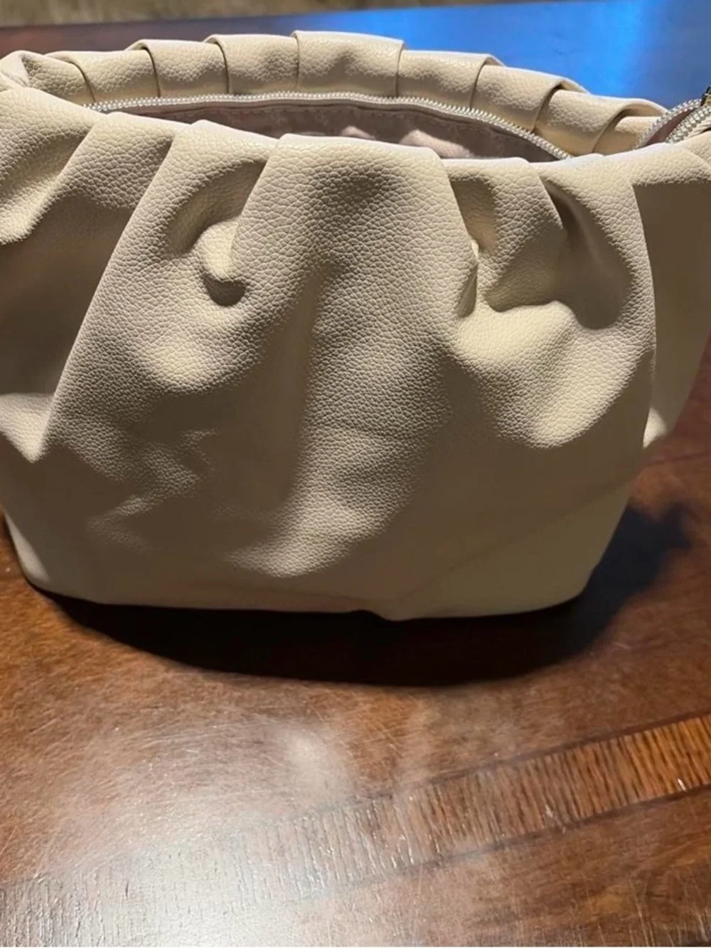 Cream Gathered-Top Cosmetic Pouch